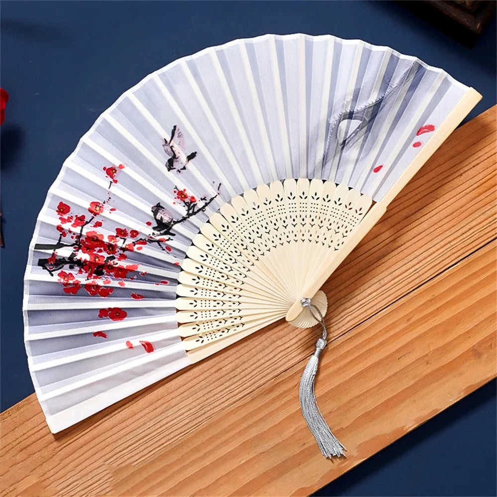 Vintage Seiden-Faltfächer | Chinesische & Japanische Bambusfächer | Tanzrequisiten | Heimdekoration & Geschenke Kaufschwan®