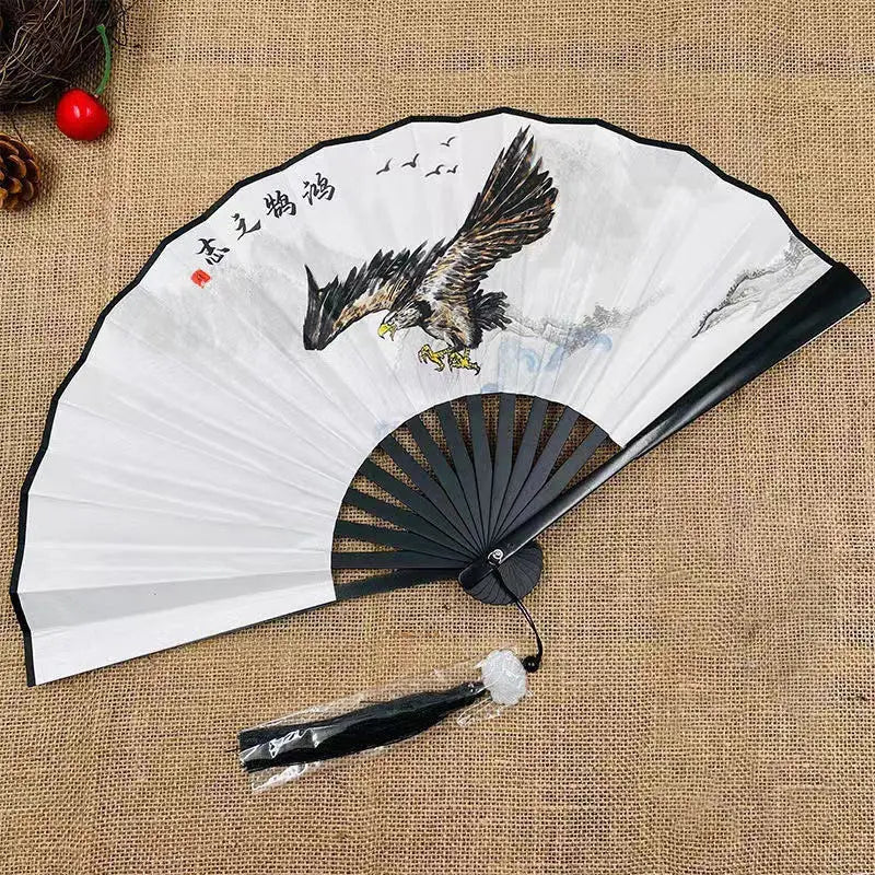 Retro Drachen Faltfächer | Beidseitiger Seidenstoff Handfächer | 8-Zoll Tragbarer Chinesischer Hanfu Fächer für Damen & Herren Kaufschwan®