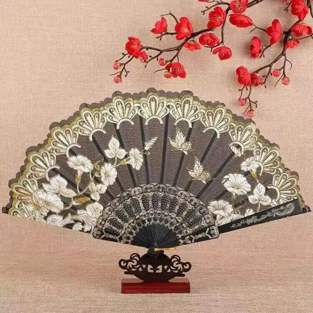 Retro Faltfächer | Kunststoff mit Goldpuder | Weißer Hochzeits- & Partyfächer im Chinesischen Stil Kaufschwan® Design 14