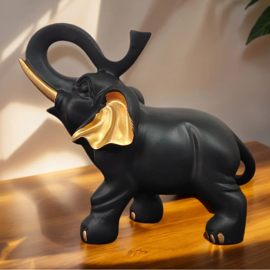 Schwarz-Gold Elefanten Statue – Luxuriöse Kunst-Dekoration für Wohnzimmer und Schreibtisch