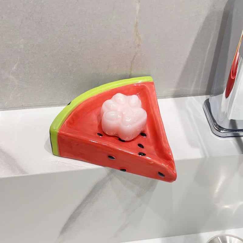 Wassermelonen-Keramik-Seifenschale – Niedlicher Seifenhalter ohne Wasseransammlung für Waschbecken & Badezimmer Kaufschwan®