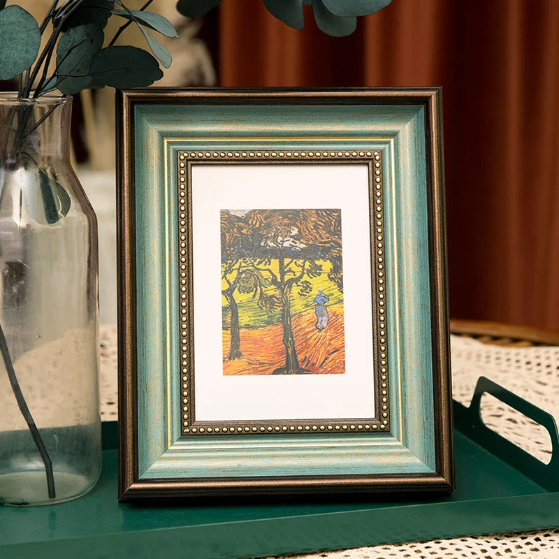 Vintage Antiker Bilderrahmen – Holzoptik Rustikale Tischdekoration Kaufschwan® Grün-Gold 6inches.phot10x15cm