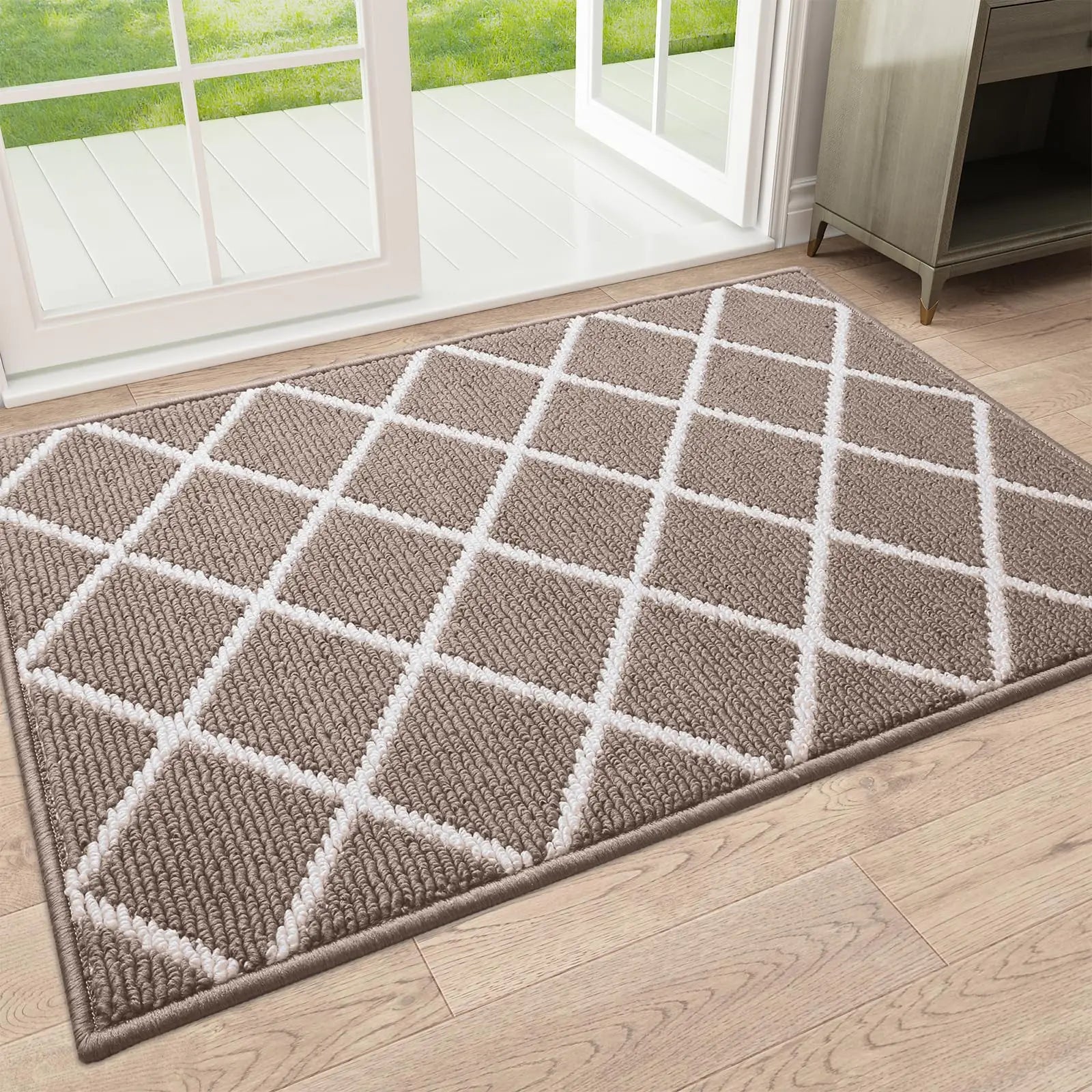 Karierte Eingangsmatte – Rutschfeste, Schmutzabweisende Fußmatte für Innenbereiche, Küche, Schlafzimmer & Flur Kaufschwan® Braun 80X120cm