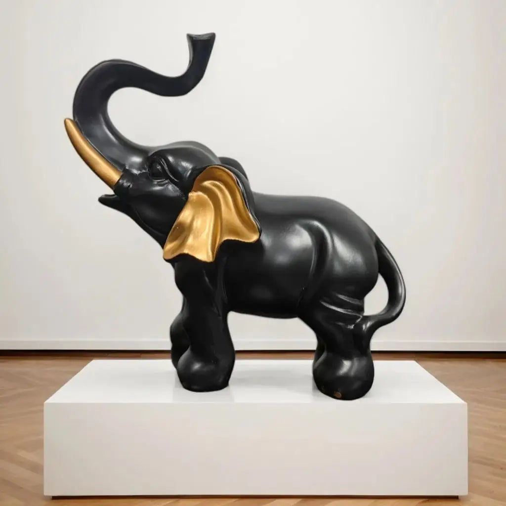 Schwarz-Gold Elefanten Statue – Luxuriöse Kunst-Dekoration für Wohnzimmer und Schreibtisch