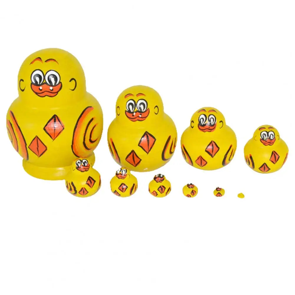 Handgemachte Holz-Enten Matrjoschka – 10-Schicht Gelbe Enten Nestpuppen Set | Stapelspielzeug & Schreibtisch-Deko