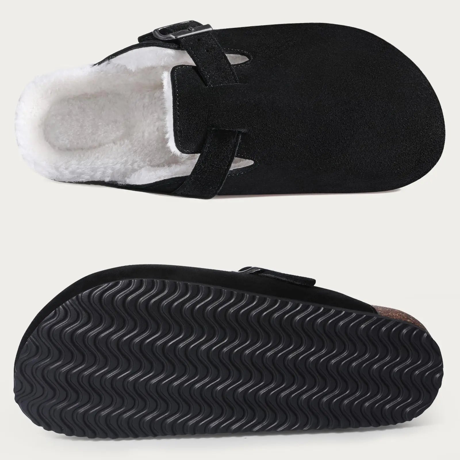 Klassische Winter-Pantoffeln | Unisex Fell-Suede Clogs | Kuschelige Hausschuhe mit Verstellbarer Schnalle & Kork-Fußbett Kaufschwan®