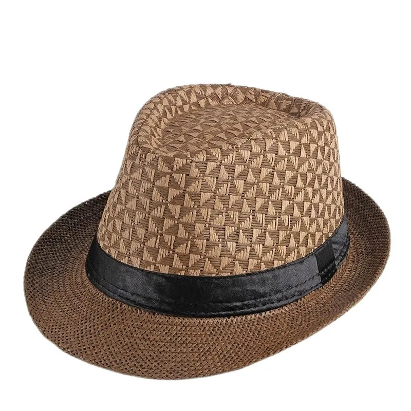 Retro Sonnenhut – Britischer Top Hat Stil, Geometrischer Strohhut mit Gürtel, Unisex Strand & Partner Fedoras