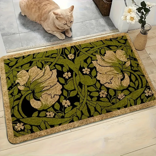 Grüne Willkommensmatte mit Blumenmuster – Buntes Indoor-Pflanzen-Design, Maschinenwaschbar, Geeignet für Schlafzimmer und Flur Kaufschwan® 50X80cm
