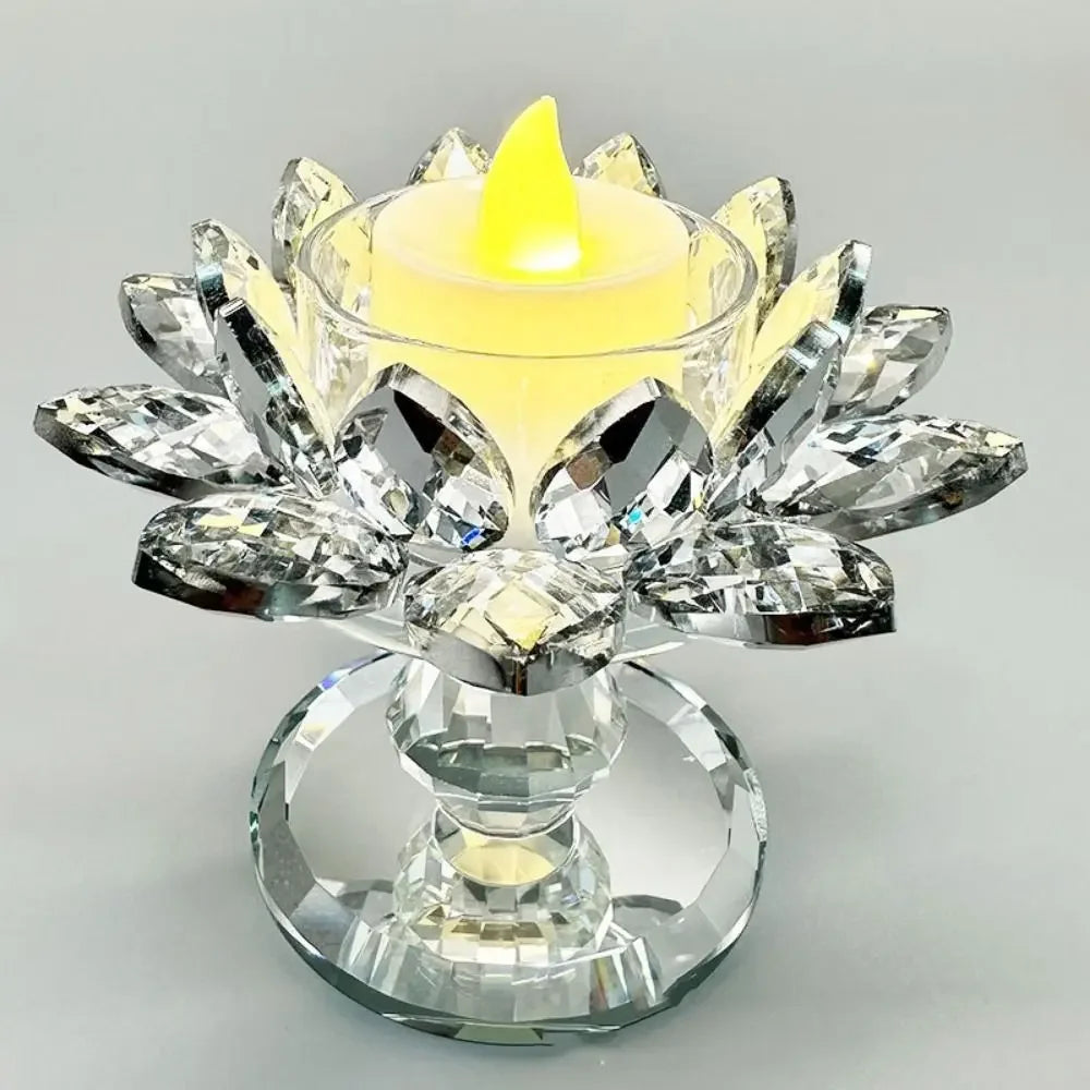 Kristall Lotus Kerzenhalter – Eleganter Klarer Blumen-Teelichthalter mit Flachem Standfuß für Party Dekoration Kaufschwan®