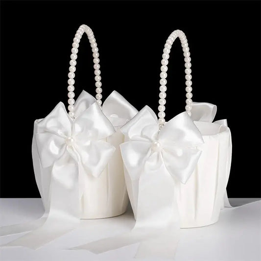 Blumenmädchen Korb mit Perlengriff – Faltbarer Hochzeitskorb für Blüten Kaufschwan®