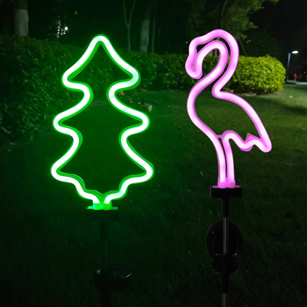 Neon Solar Gartenlichter – Wasserdichte Flamingo- & Weihnachtsbaum-LED-Lampen für Außenbereich & Partydeko Kaufschwan®