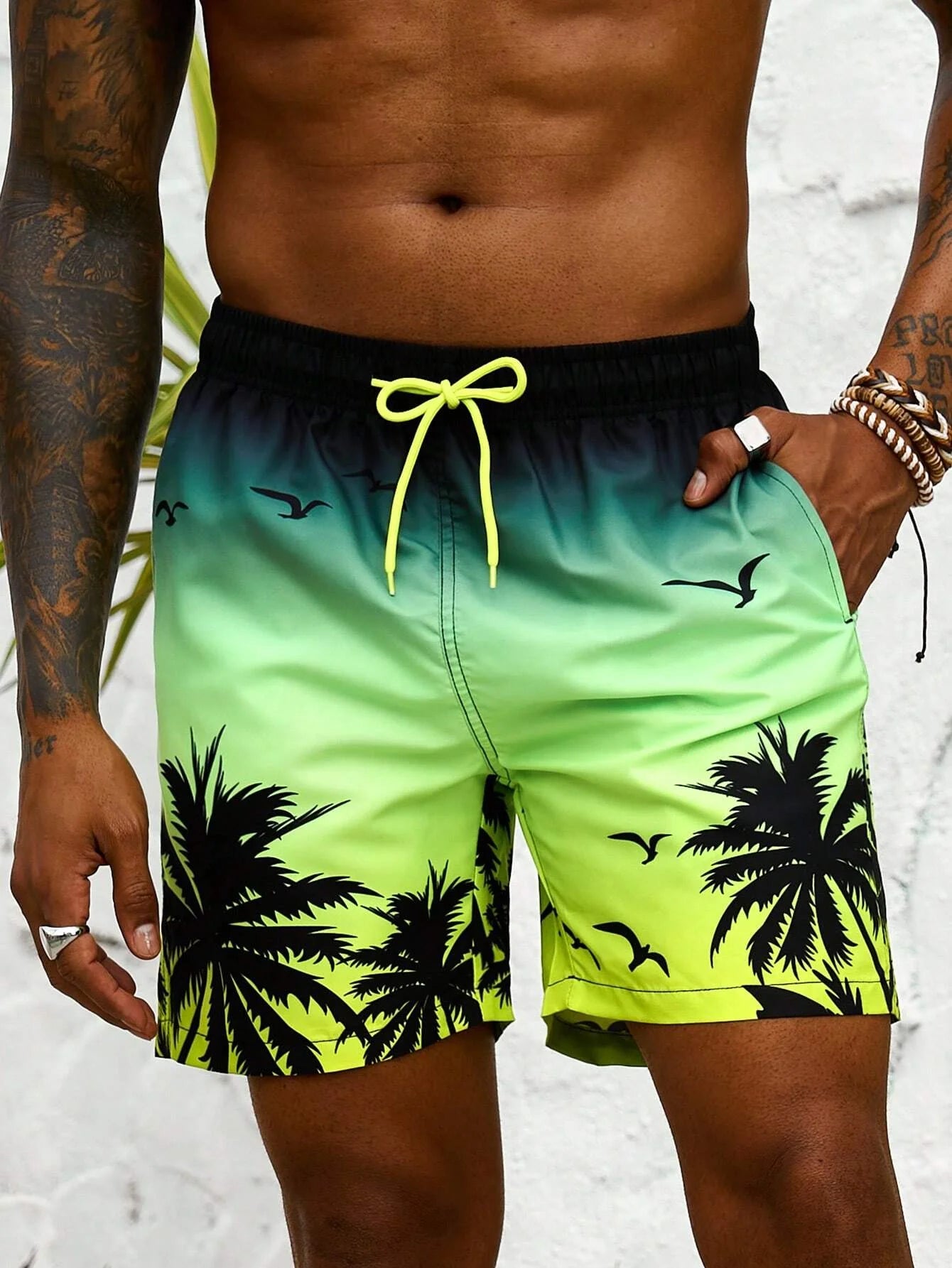 Herren Badeshorts mit Palmenmuster – Sommer Boardshorts mit Kordelzug | 3D Druck Atmungsaktive Strandshorts Streetwear