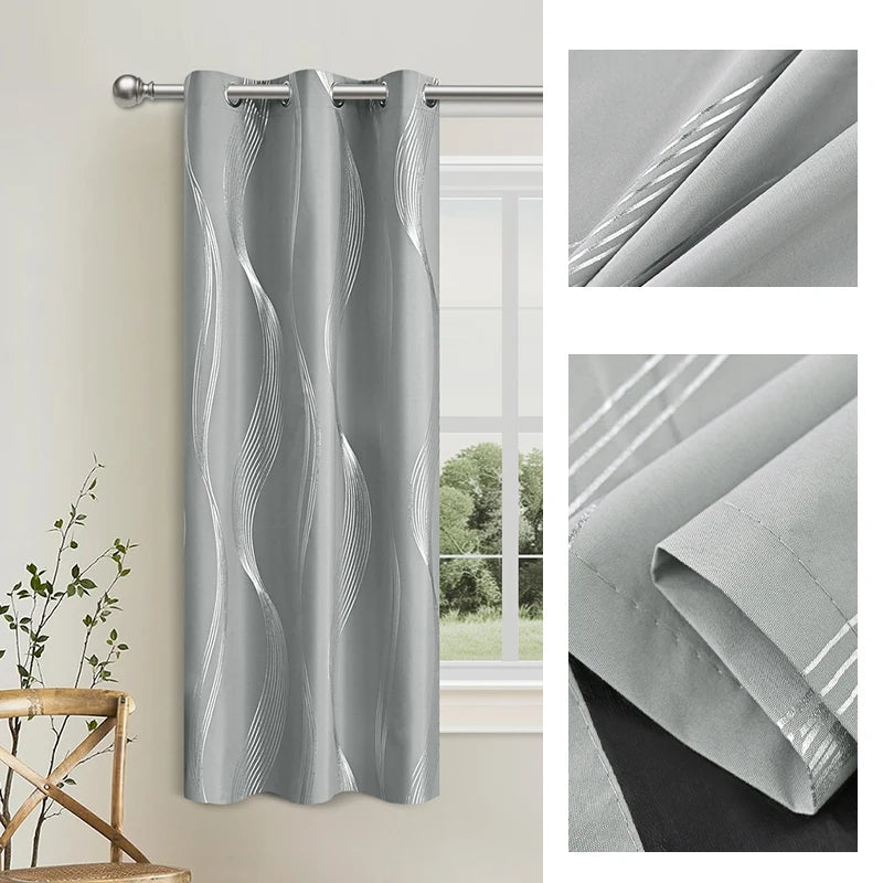 100% Verdunkelung Luxus Marmor Vorhang Set mit Goldfolie und Präziser Verarbeitung – Premium Wohn Deko Kaufschwan® Silber-01 100X250CM-1 Stück Metallösen-Oberteil