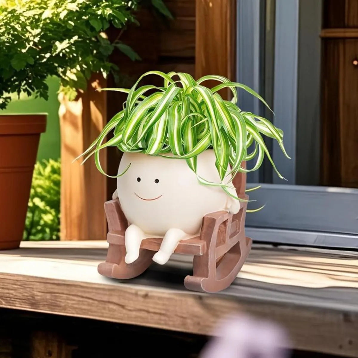 Niedlicher Sitzender Schaukelstuhl Sukkulenten Blumentopf mit Ablaufloch – Smiley Gesicht Cartoon Resin Pflanztopf für Zimmerpflanzen Kaufschwan®