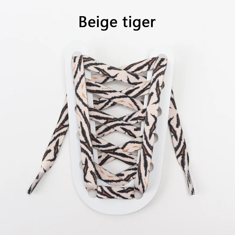Tiermuster Schnürsenkel – Flache Modische Laces für Sneaker | Tiger-, Schlangen- & Leoparden-Print 120/140/160cm Kaufschwan® Beiger Tiger 140cm