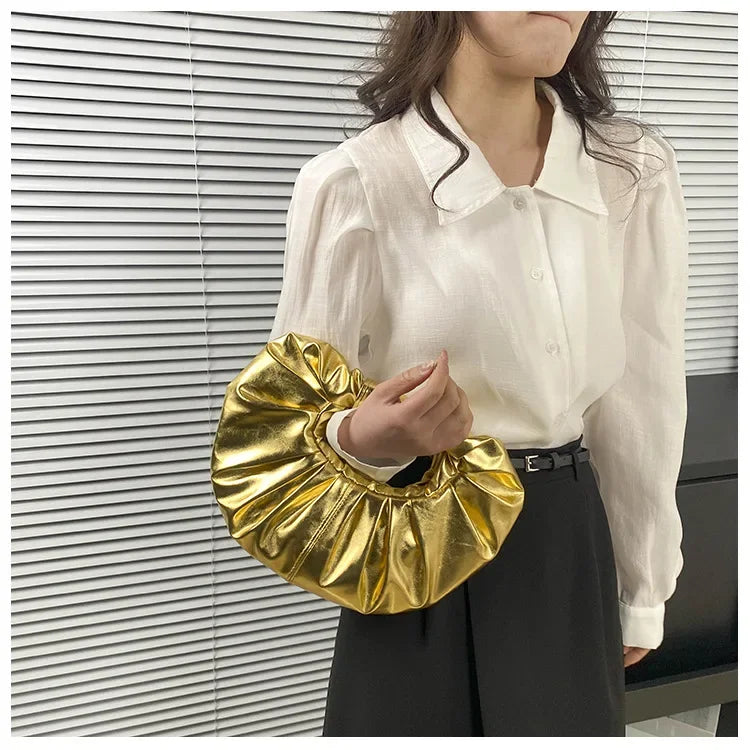 Metallic Falten Handtasche – Laser Silber Clutch & Schultertasche | Luxus Designer-inspirierte Damen Tote Kaufschwan®