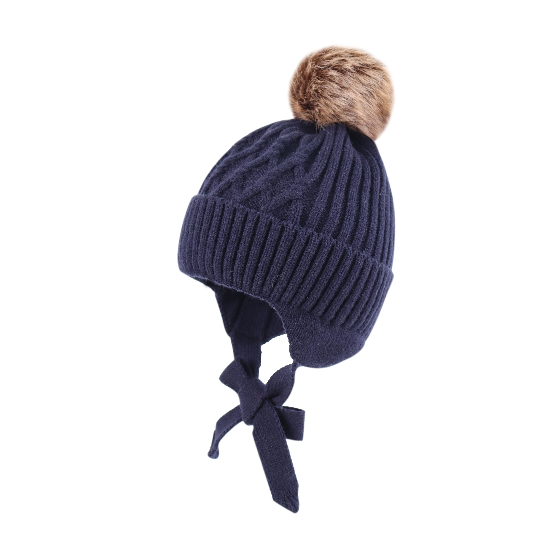 Baby Kleinkind Ohrklappen Beanie – Fleece Gefütterte Strickmütze für Jungen & Mädchen im Winter Kaufschwan® Dunkelblau M(1-2T)