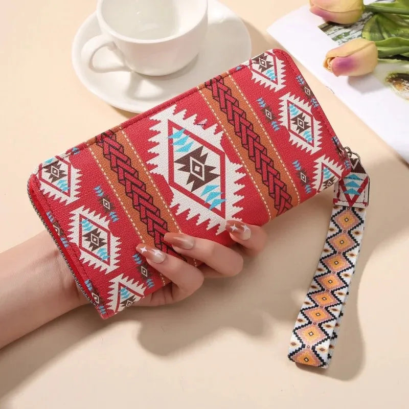 Vintage Damen Langbörse mit Geometrischem Muster – Doppeltes Fach & Große Kapazität | Koreanischer Stil Handy & Münzgeldbörse Kaufschwan® Rot