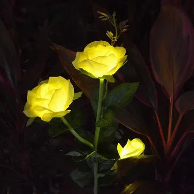 LED Solar Nelken- & Rosenblumen-Feenlichterkette – Wasserdichte Gartenlichter für Hof, Rasen, Wege & Muttertagsgeschenk Kaufschwan® Rose 3 Köpfe Gelb