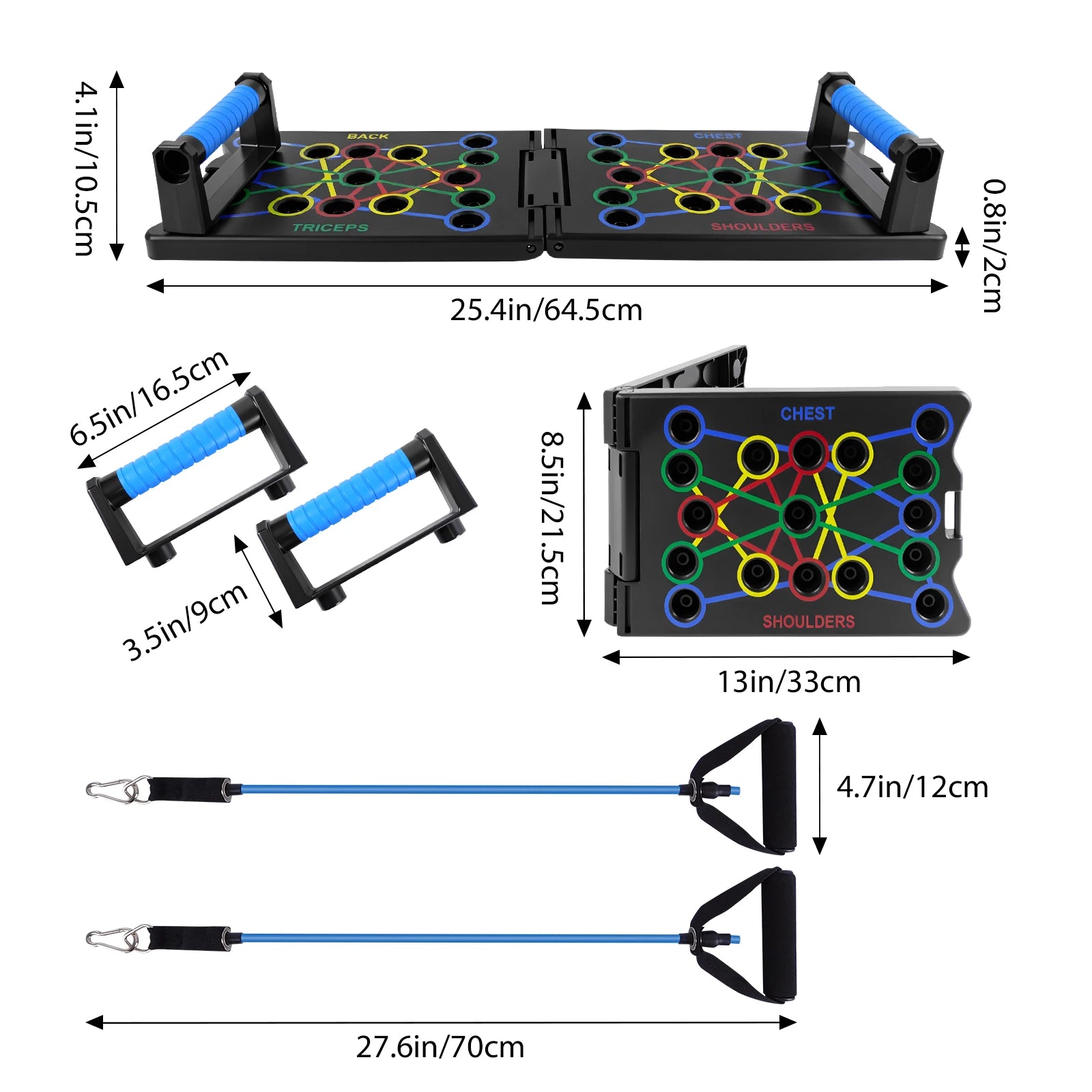 Tragbares Liegestützbrett mit Griffen – Multifunktionales Klappbares Fitnessgerät für Brust, Arme, Bauch & Rücken Kaufschwan® Schwarz