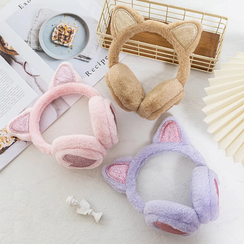 Herbst Winter Plüsch Ohrwärmer mit Katzenohren & Rosa Herz – Thermische Dicke Earmuffs für Kinder & Damen | Süß & Warm Kaufschwan®