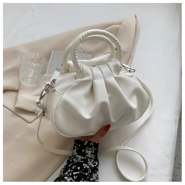 Retro Schultertasche mit Falten-Design – Mehrfarbige Damen Crossbody Handtasche & Elegante Top-Handle Bag Kaufschwan® Weiß