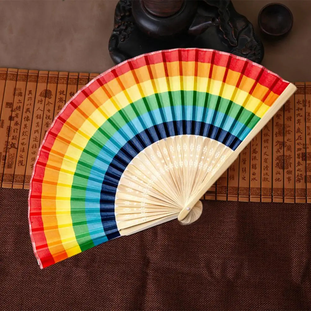 Regenbogen Faltfächer | Bambusrahmen | Wasserdicht & Bunte Farben | Handfächer für Zuhause & Veranstaltungen Kaufschwan®