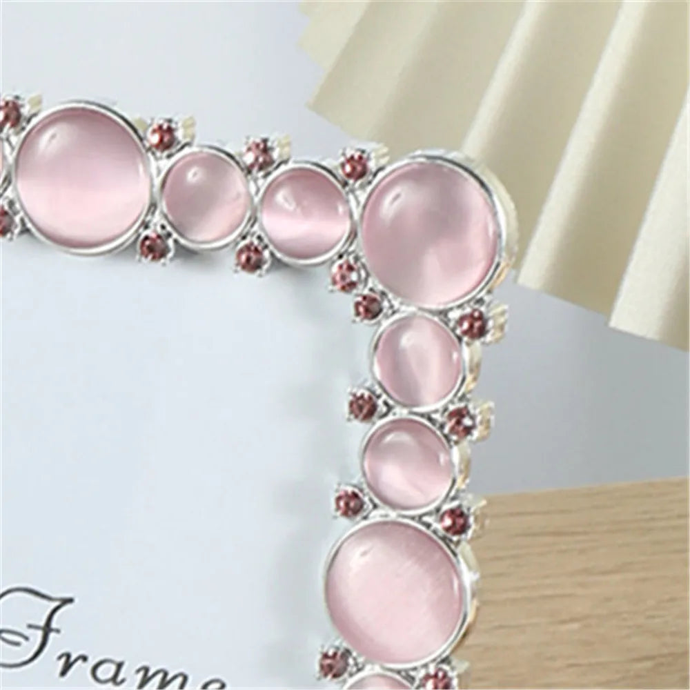 Rosa Bilderrahmen in Natürlicher Katzenaugen Steinoptik – Elegante Tischdekoration Kaufschwan®