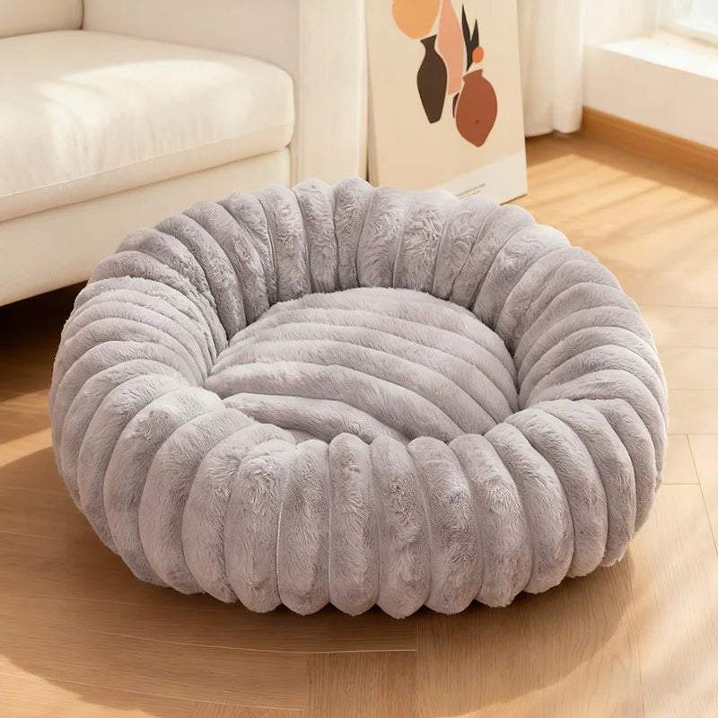 Indoor Hundebett – Cordstoff & Kunstfell Donut Bett mit Anti-Rutsch Boden Kaufschwan®