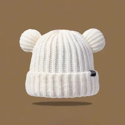 Süße Bärenohren Strickmütze – Dicke Plüsch Wintermütze für Damen & Mädchen | Niedliche Harajuku Gothic Korean Style Beanie Kaufschwan® Weiß