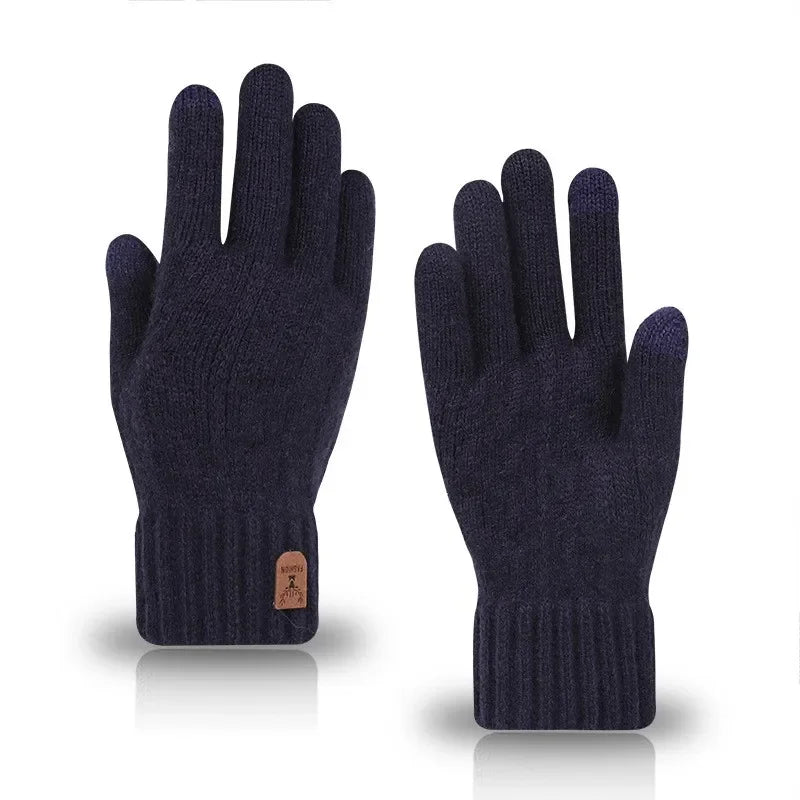 Herren Winterhandschuhe – Warme Strickhandschuhe mit Fleece-Futter | Touchscreen Vollfinger Handschuhe für Kaltes Wetter Kaufschwan® Marine