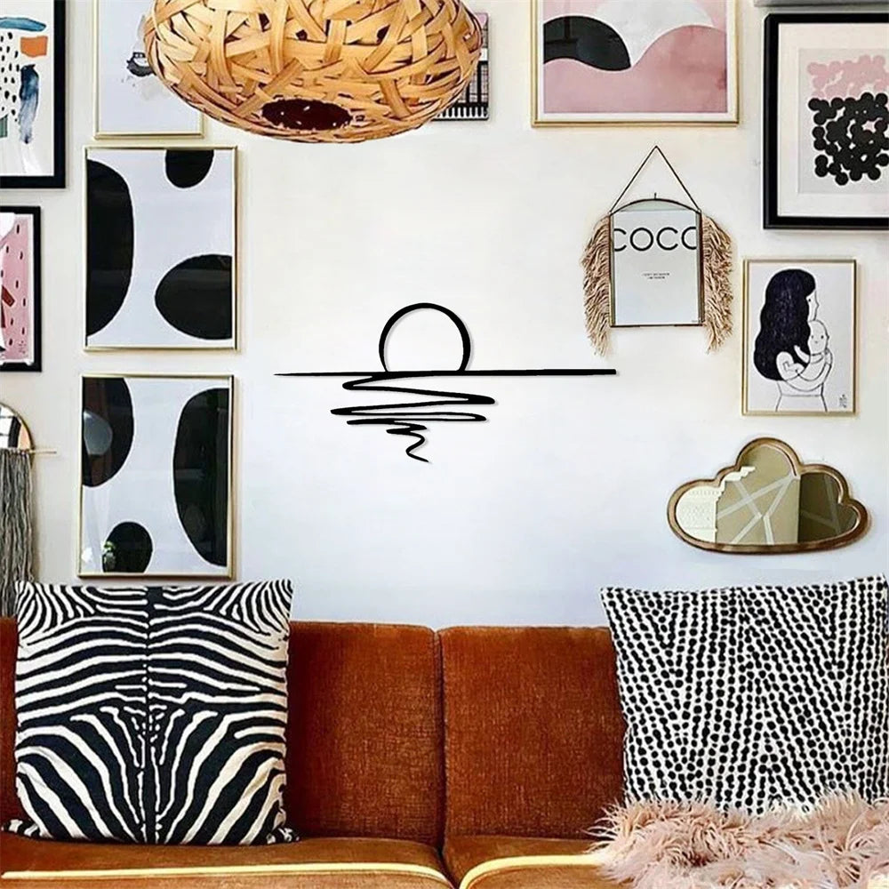 Sonnenaufgang Metall Wandbild – Matte Schwarze Wanddekoration