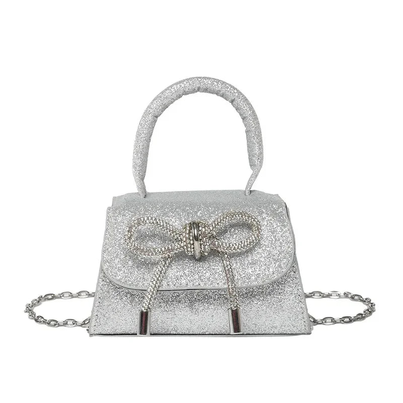 Bunte Schultertasche mit Schmetterlingsknoten – PU Leder Crossbody Ketten-Satchel & Handtasche für Damen