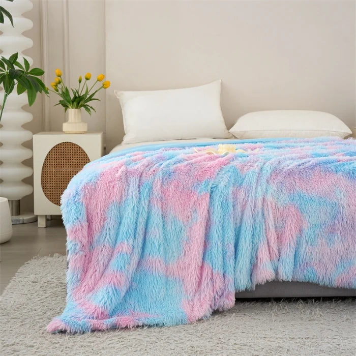 Vier-Jahreszeiten Universelle Nerz-Fleece-Decke – Flauschige Tie-Dye Einfarbige Decke für Wärme und Komfort