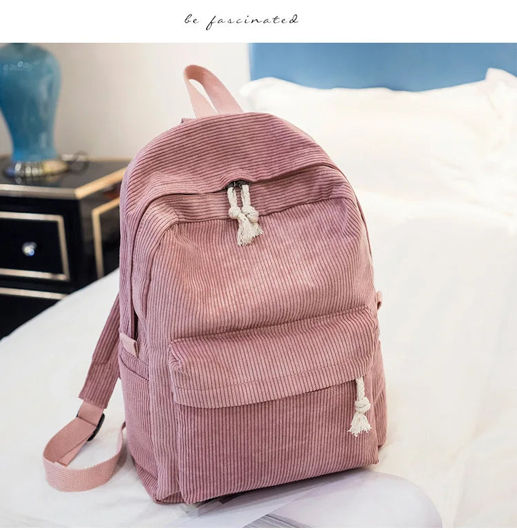 Gestreifter Cord Rucksack für Damen | Minimalistischer Großraum-Tagesrucksack | Herbst & Winter Freizeit- und Reisetasche Kaufschwan®
