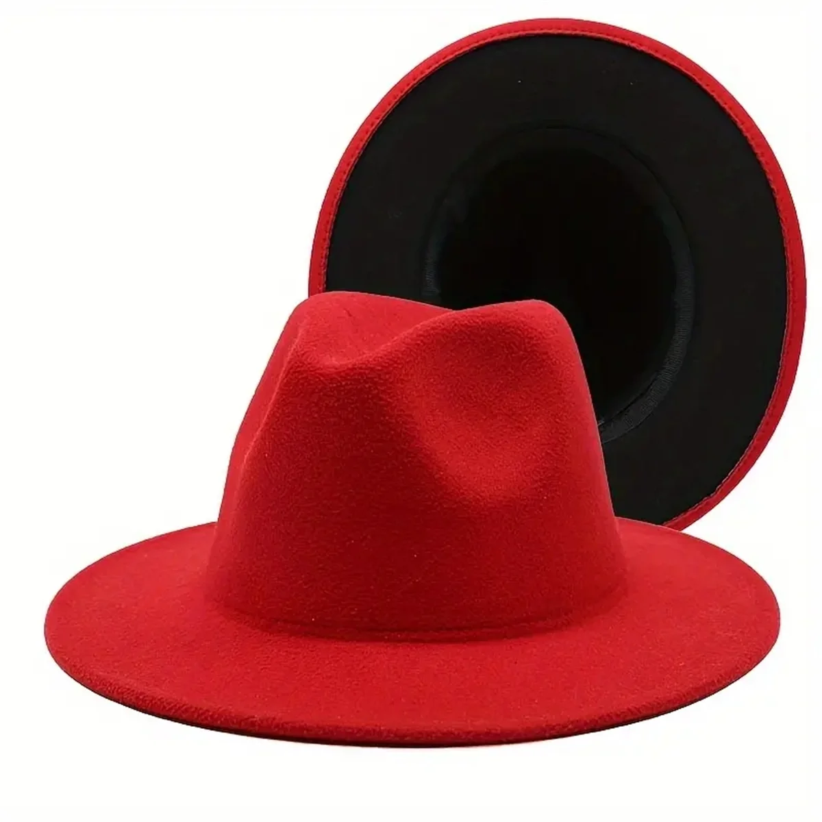 Western Cowboy Wollhut – Doppelseitiger Patchwork Filz Jazzhut, Unisex Vintage Cowboy Hut für Herren & Damen Kaufschwan® Rot 56/57cm