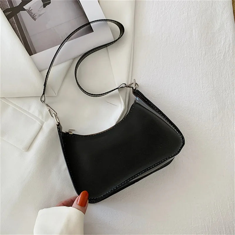 Transparente Jelly Umhängetasche – Kleine Zipper Underarm Tasche & Modische Handtasche für Damen Kaufschwan® Schwarz