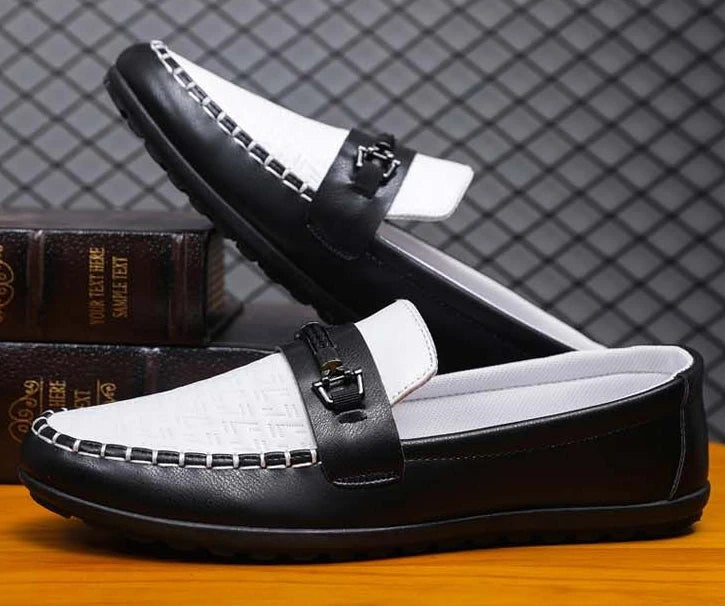 Herren Leder-Loafer – Klassische Runde Mokassins | Flache Slip-On Freizeitschuhe aus Weichem PU-Leder für Büro & Alltag