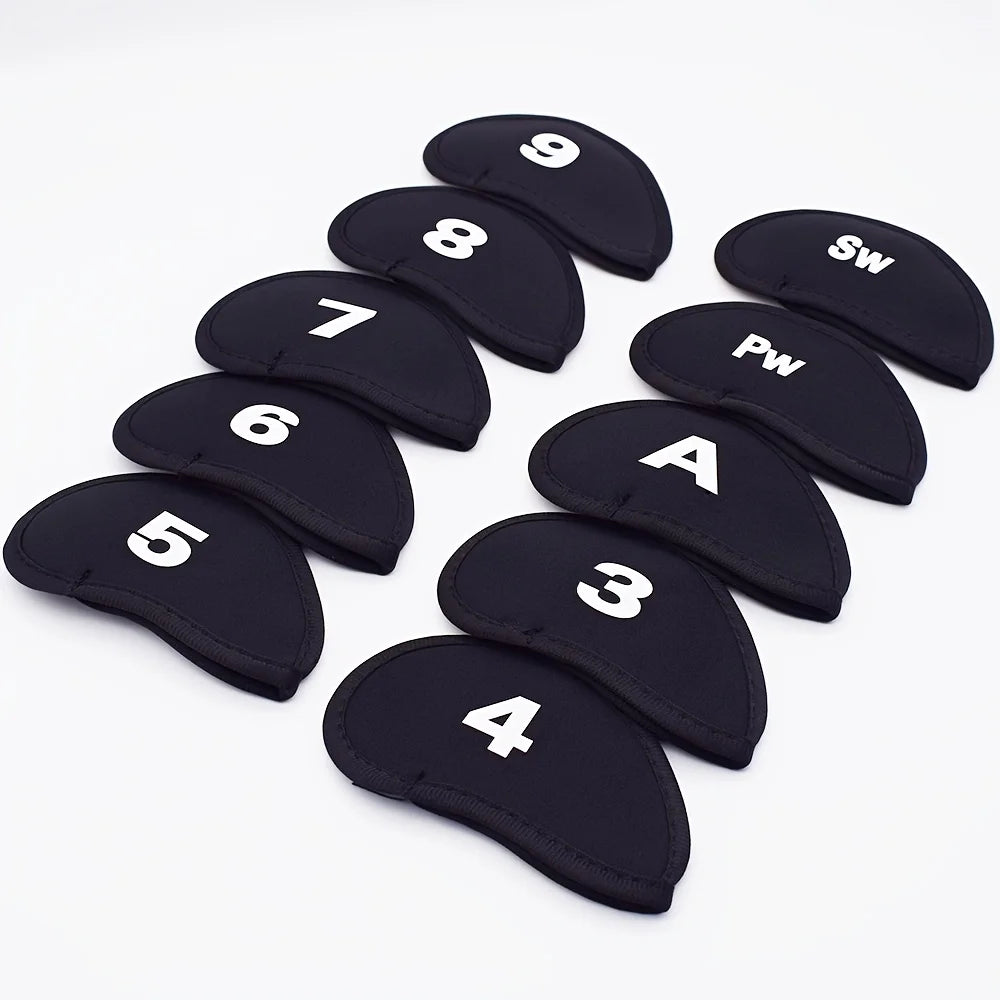 10 Stück Golf Schlägerhauben Set – Tragbare Eisenkopf Schutzhüllen | Langlebige PU-Leder Headcover für Golfschläger Kaufschwan® Schwarz