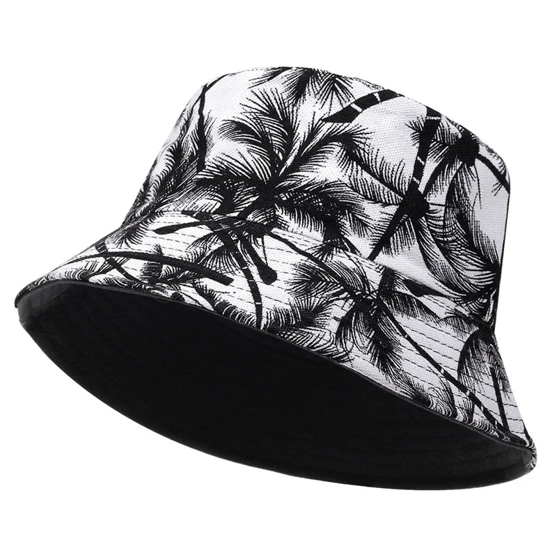 Palmen Design Hut - Wendehut für Damen & Herren – Baumwoll Fischerhut mit Palmen-Print, Streetwear Sonnenhut Kaufschwan®
