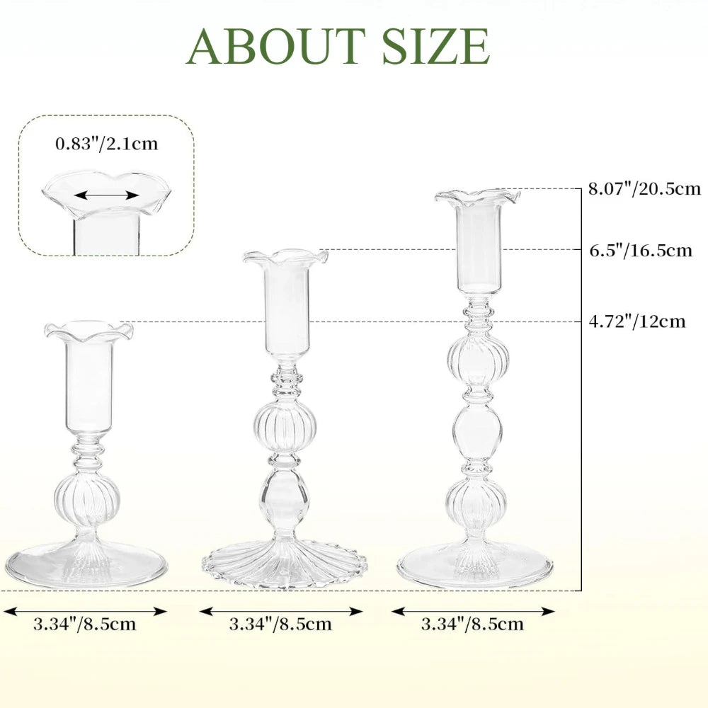 Transparente (3 Stück) Kerzenhalter – Elegante Gewellte Kerzenständer für Stabkerzen zur Wohn- & Party Dekoration
