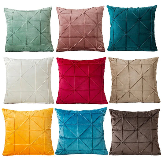 Samt Kissenbezüge | Kariertes Gitter Design | Dekorative Kissenhüllen in Weihnachtsrot für Sofa & Wohnkultur Kaufschwan®