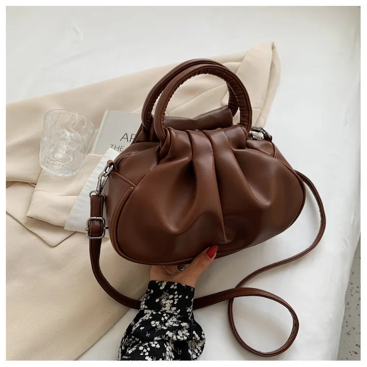 Retro Schultertasche mit Falten-Design – Mehrfarbige Damen Crossbody Handtasche & Elegante Top-Handle Bag
