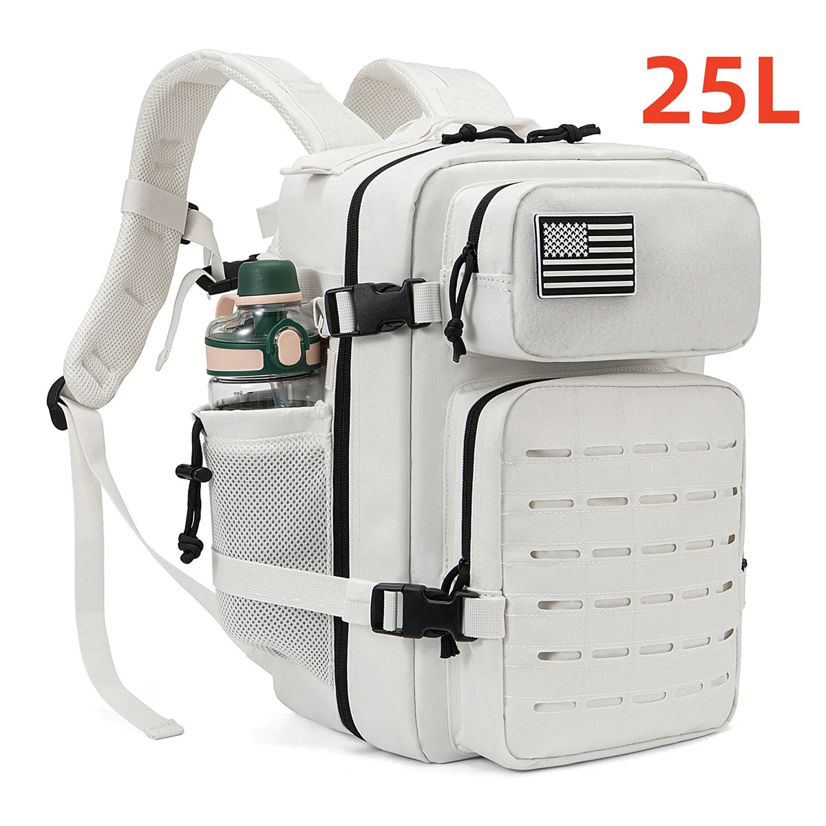 25L Rucksack | Outdoor Survival, Wandern & Fitness | Rucksack für Damen & Herren mit Doppel-Flaschenhalter Kaufschwan® Weiß