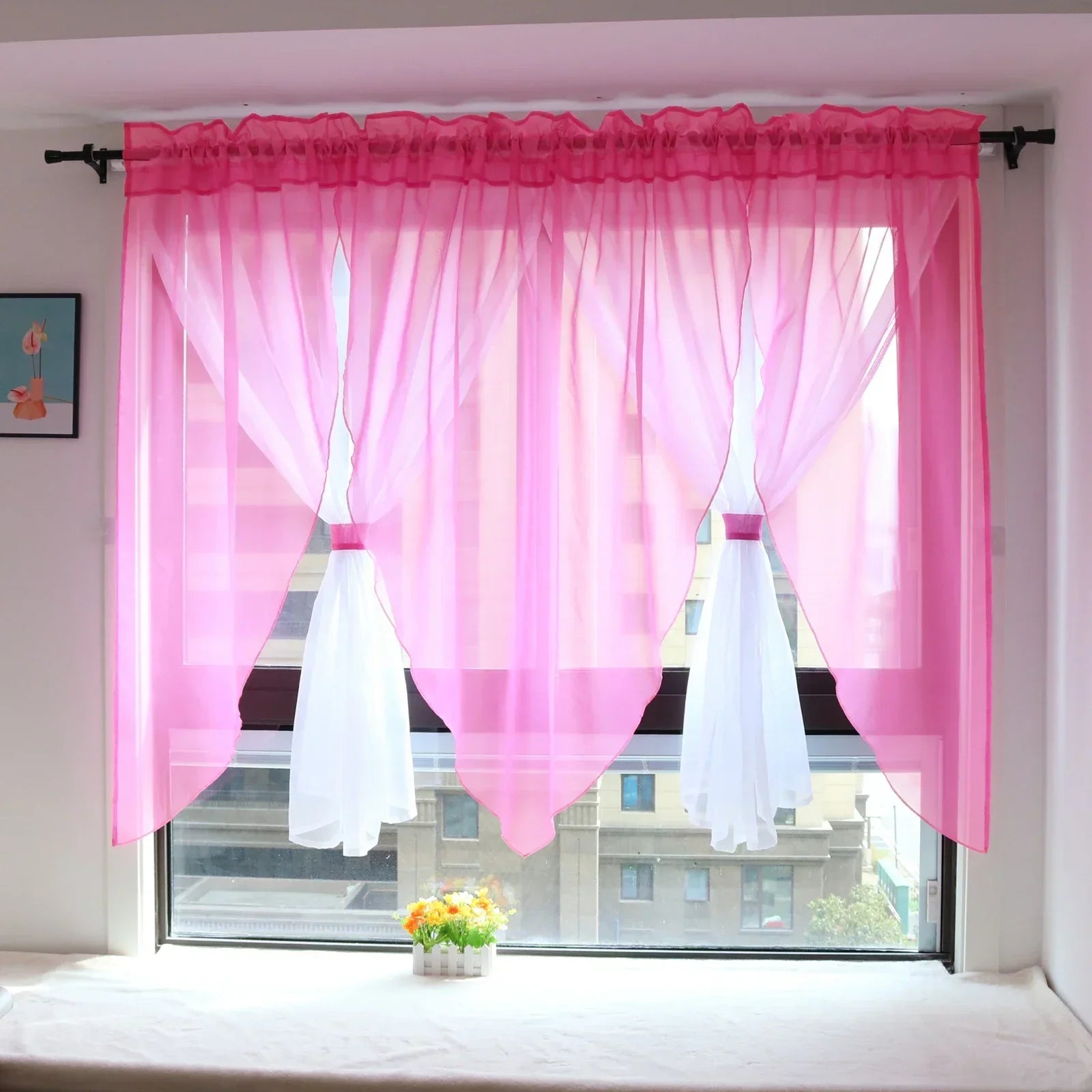 Einfarbiger Voile Transparenter Vorhang für Wohnzimmer Schlafzimmer Küche Balkon Fenster 2 Stück/Set Kaufschwan® Hellrosa W300cm x H140cm