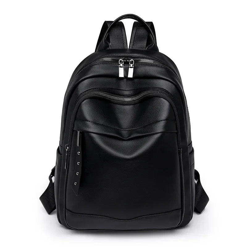 Damen Rucksack aus Weichem Leder | Casual Reise- & Outdoor-Tasche | Frühling & Sommer Modetrend | PU Einfarbig Freizeit Schultertasche Kaufschwan® Schwarz