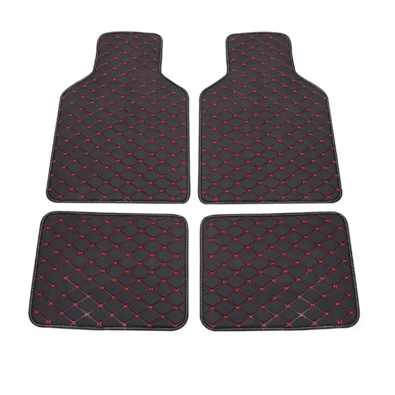 4-teiliges universelles PU-Leder Autoschalenmatten-Set – Vorder- & Rückfußmatten für Auto, LKW & SUV Kaufschwan® Schwarz Rot