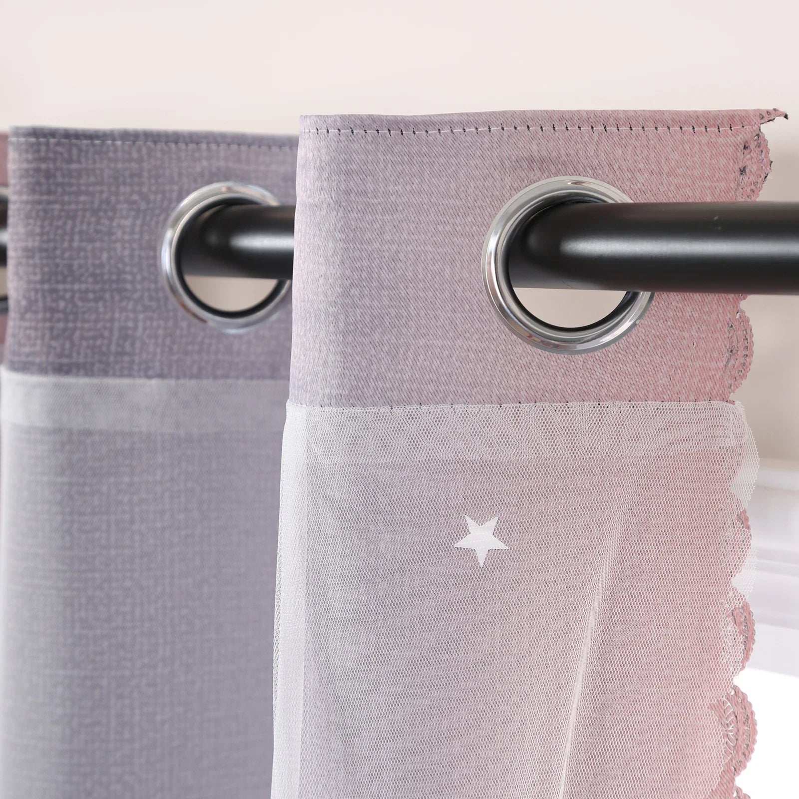 Grau Rosa Farbverlauf Stern Ausschnitt Halb Verdunkelungsvorhang für Mädchen Schlafzimmer Wohnzimmer 2 Stück/Set Kaufschwan®