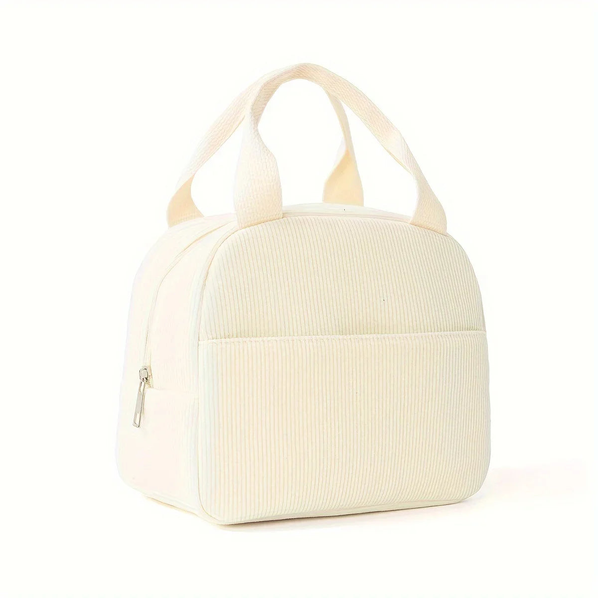 Wiederverwendbare Isolierte Kühltasche – Bestickte Cord Lunchbag | Tragbare Kühltasche für Kinder, Schule, Arbeit & Reisen Kaufschwan® Beige