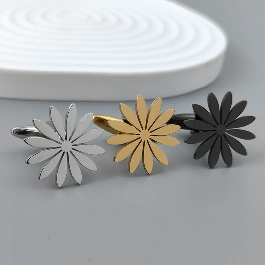Edelstahl Manschettenknöpfe – Elegantes Gänseblümchen Design | Modische Reversnadeln & Geschenk für Freunde Kaufschwan®